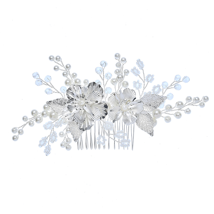 Wholesale Handmade Metal Leaves White Ceramic Flower Headdress Accessories Bridal Wedding Pearl Side Combs For Girls