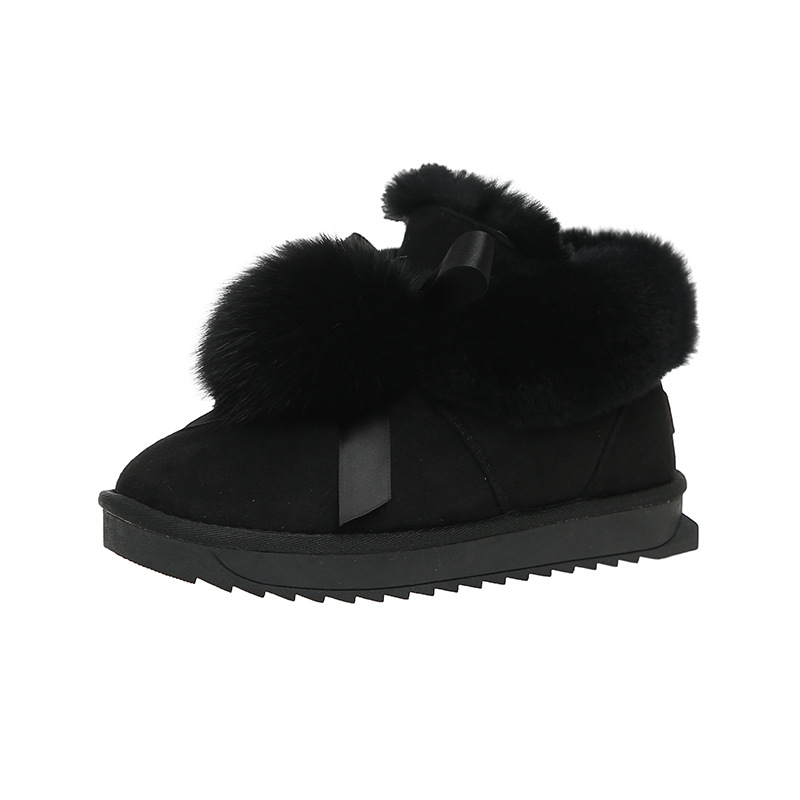 Winter new women's short tube fashion cotton shoes women with fleece warm short boots hair ball wet snow boots