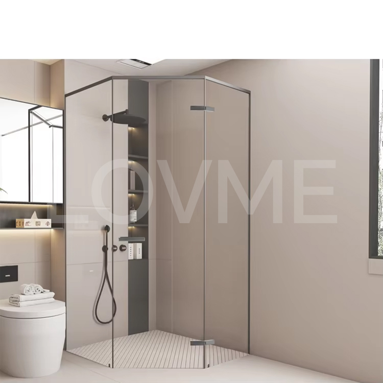 Factory Manufacture Shower Cabin Aluminum Frame Sold Fan-Shaped Portable Bathroom Shower Room With Shelf Shower Base