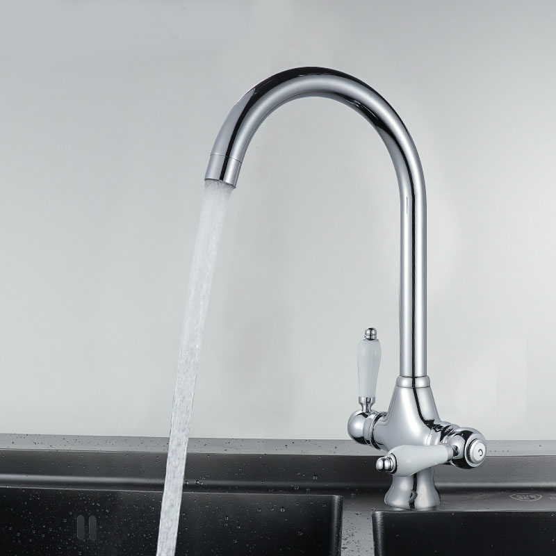 European Traditional Kitchen Sink Mixer Tap Ceramic Dual Handle Kitchen Faucet