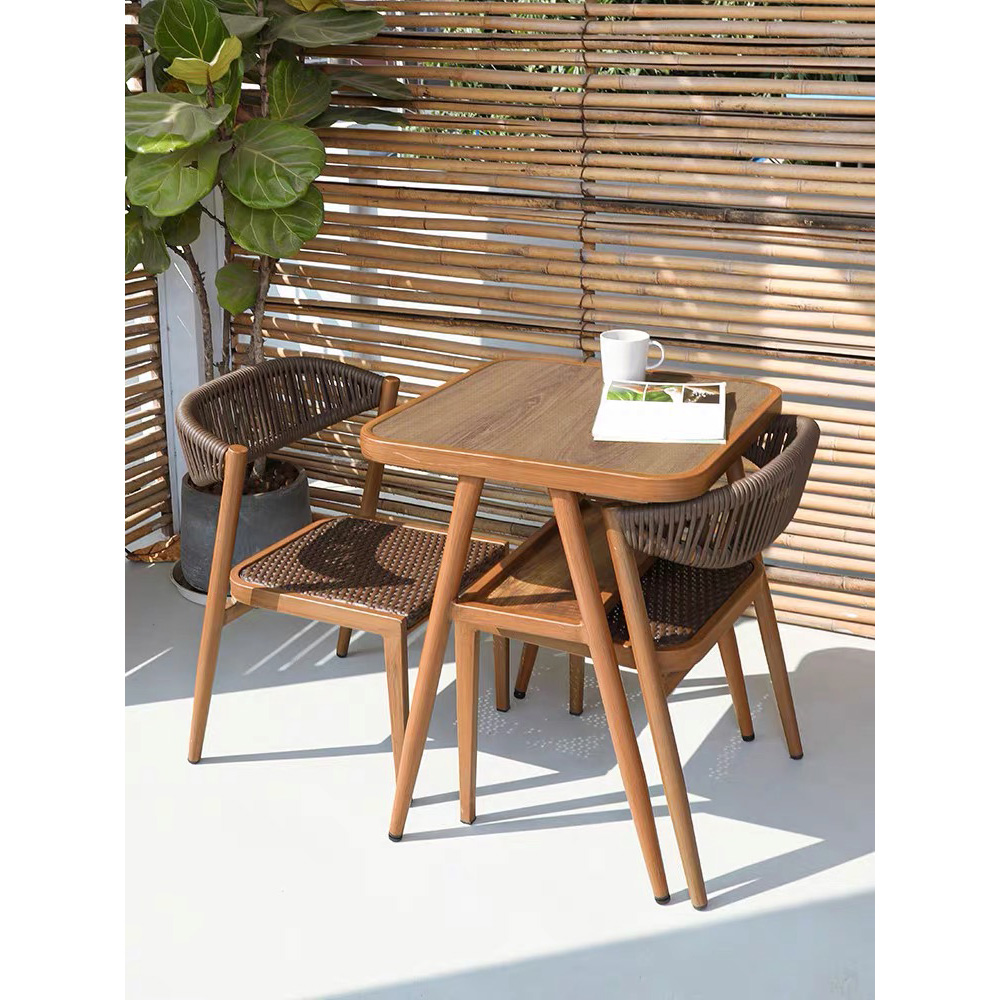 New Design Patio Restaurant Furniture Water Proof Rope Wicker Rattan Metal Aluminium Garden Chairs And Tables Set For Outdoor