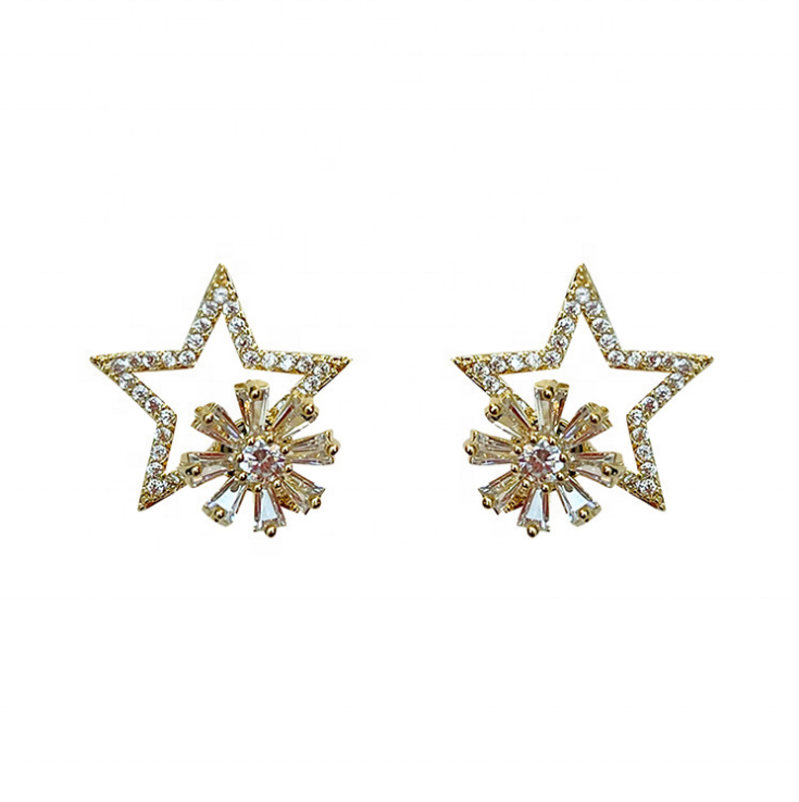 Gaby hot selling cartilage earrings Rotatable star flower stud fashion jewelry copper bling bling helix earring for women