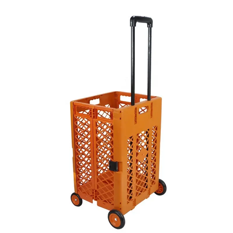 Plastic folding crate trolley Shopping cart with plastic foldaway box