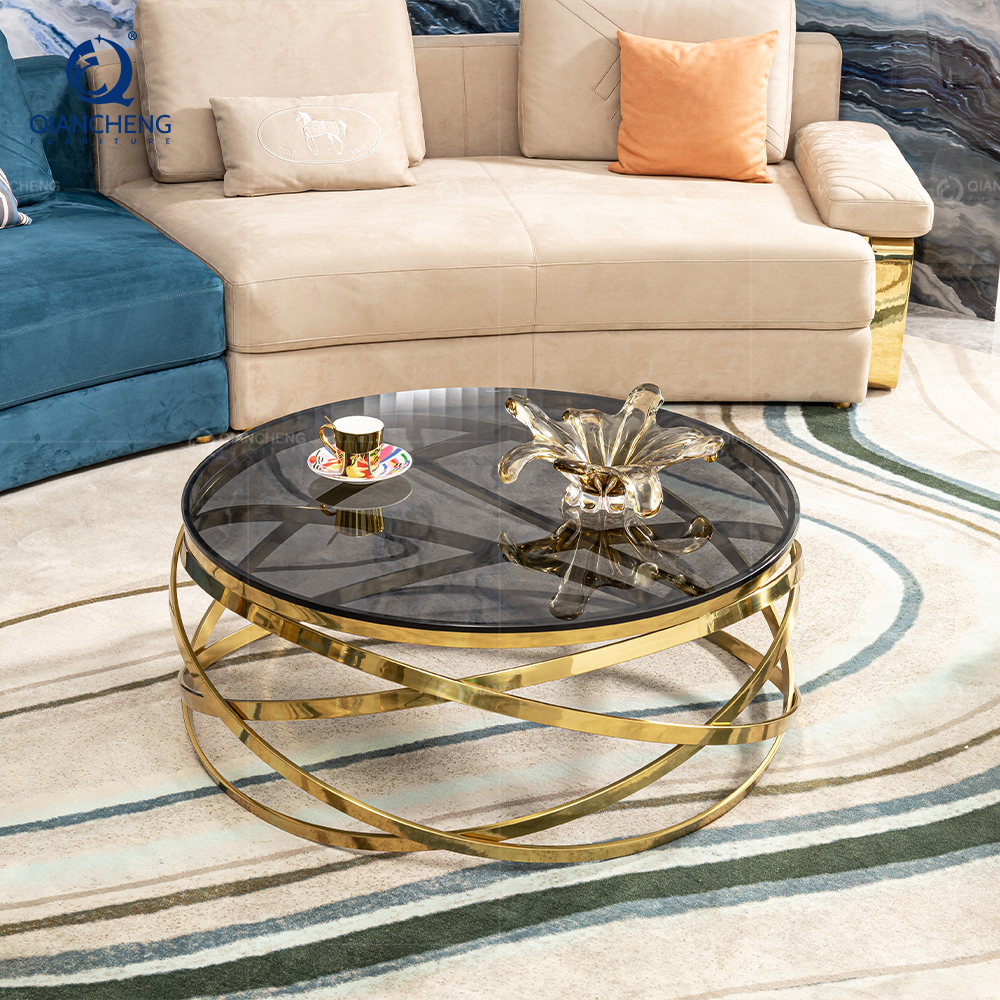 elegant tempered glass round coffee table living room furniture set modern luxury nordic round black and gold coffee table