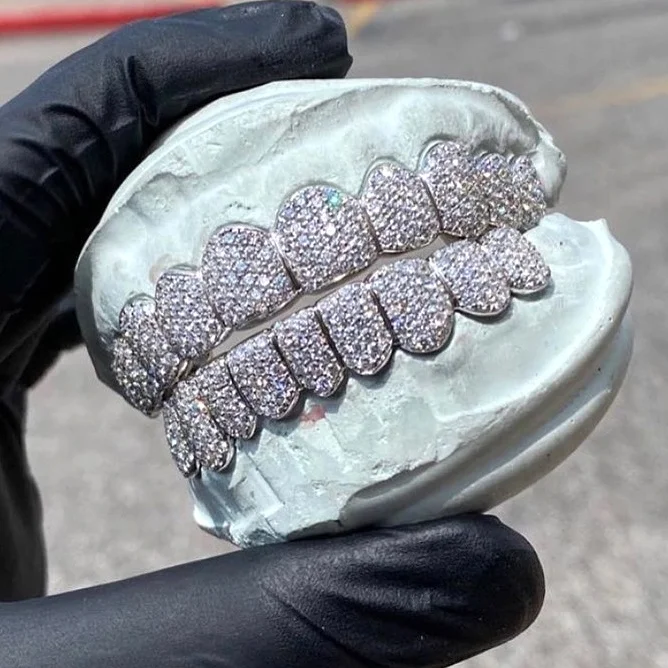 Пользовательские Декоративные Зубные коронки 925 серебро 14k 18k бриллиант/Муассанит зубные насадки комплект льдом решетки в стиле «хип-хоп» с украшениями решетки, декоративные Зубные коронки