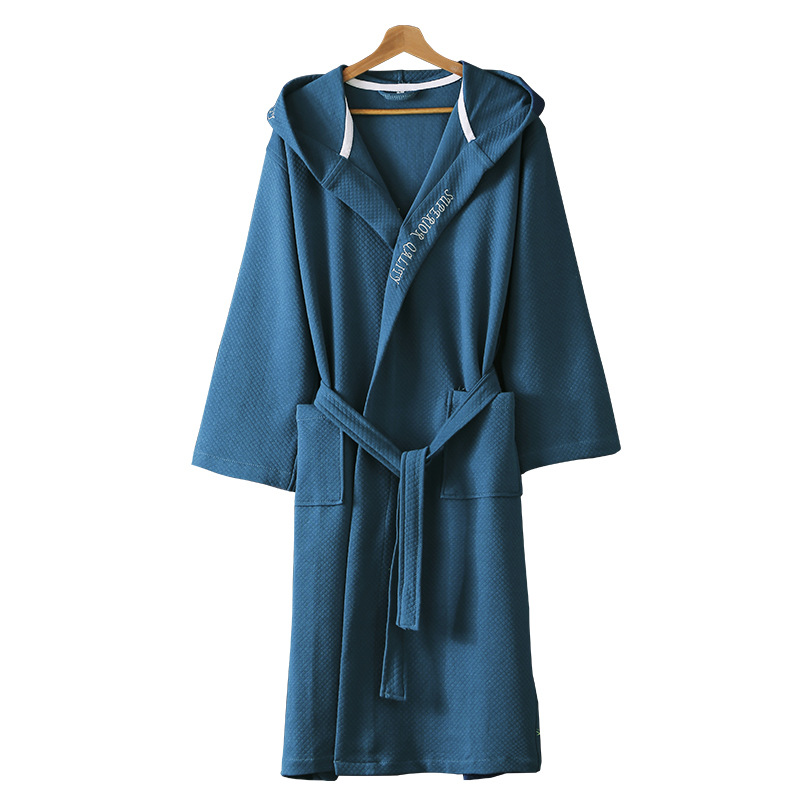 100% cotton bathrobe long waffle robe with band unisex hotel/spa bathrobe for men women