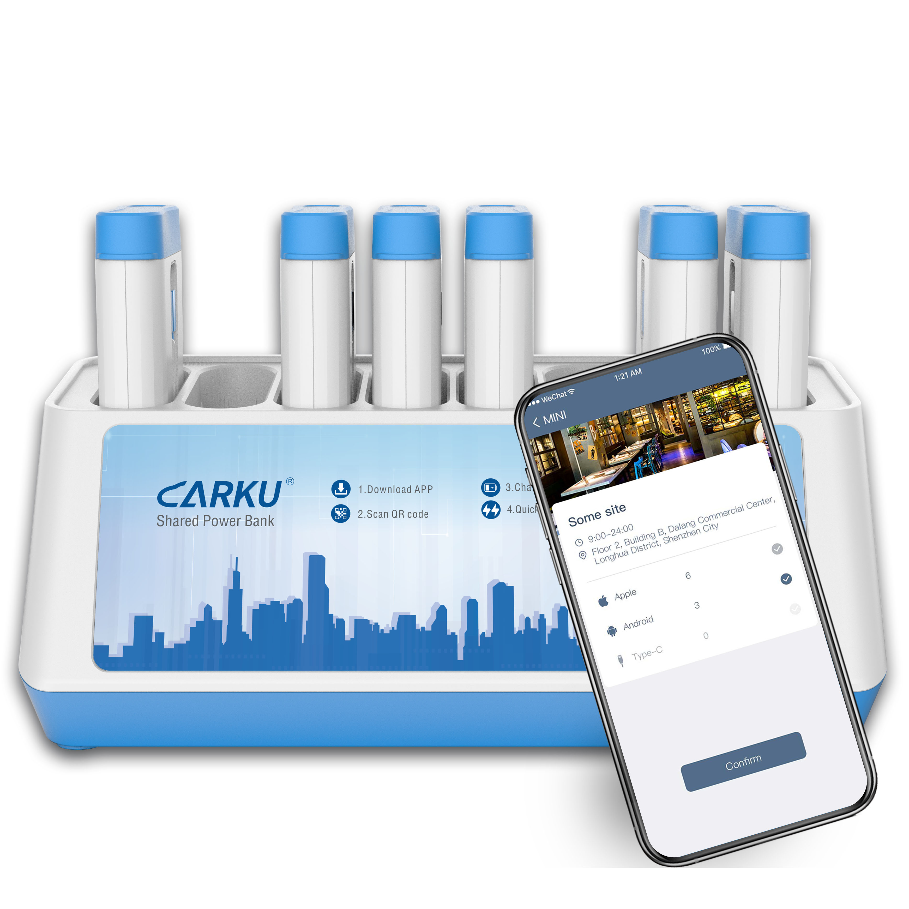 Public rental smart Output 9V 2A quick charging shared charging station with 8 slots