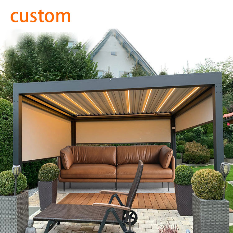 Custom Aluminum Gazebo Garden Alunotec Pergola Patio Motorized Louver Aluminum Pergola Outdoor Gazibo Outdoor Gazebo