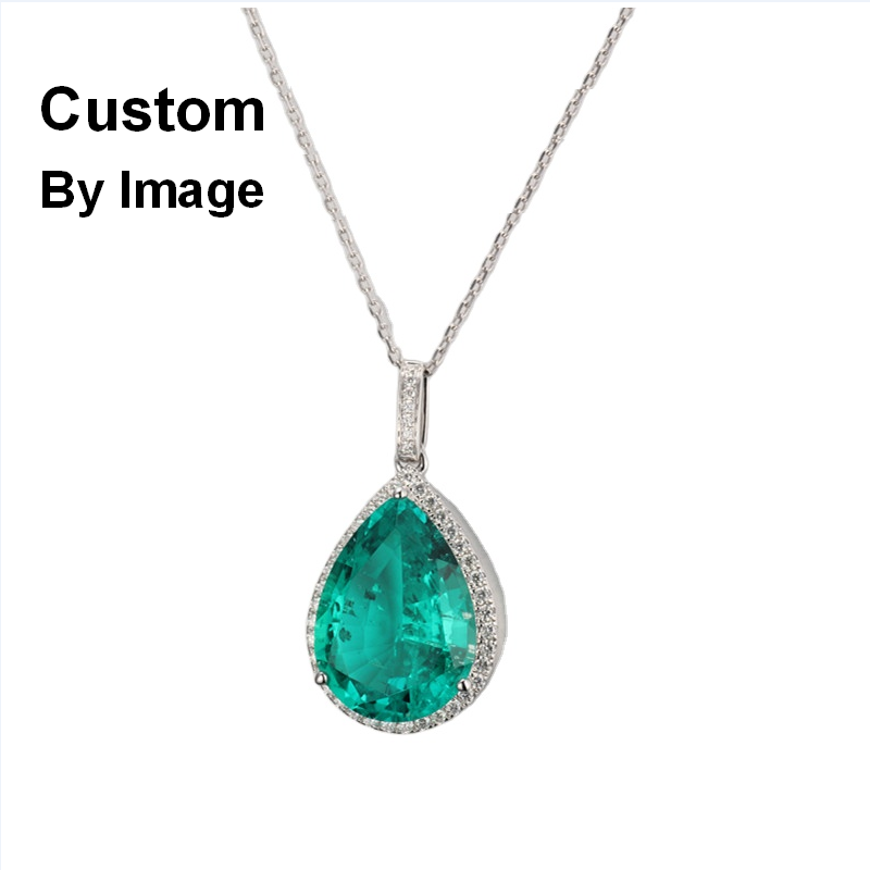 18k Gold Pear Shape Hydrothermal Emerald Pendant Necklace Jewelry