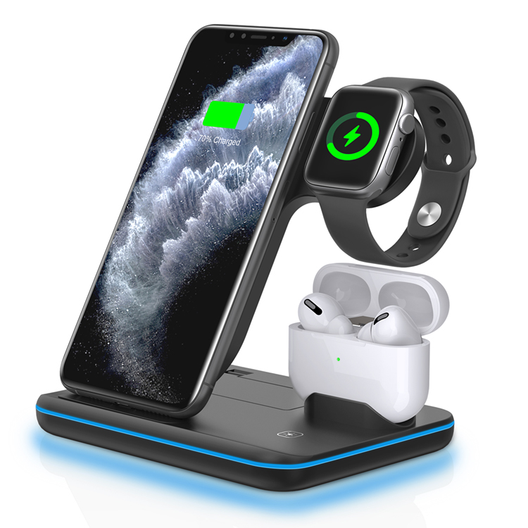 Laudtec Wireless Charger 3 in 1 Stand For iPhone 12 15W Fast Charging Dock Station For Apple Watch Charger Dock For AirPods Pro