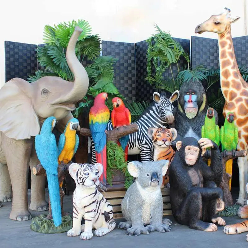 Birthday Party Decor Life Size Resin Animal Giraffe Statue Fiberglass Safari Elephant Props For Jungle Theme Party