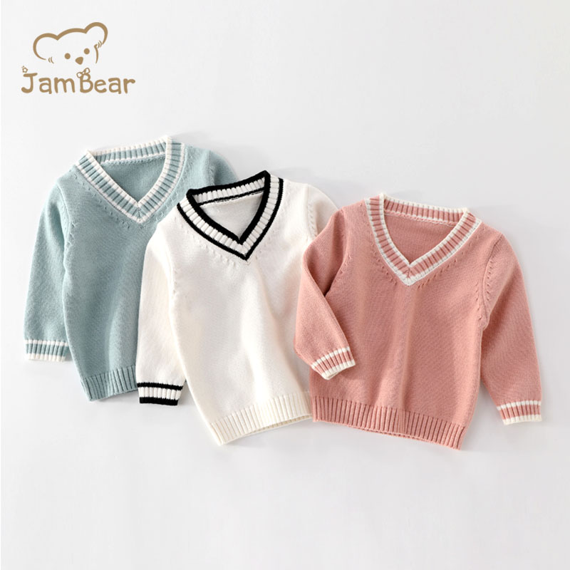 Оптовая продажа, Осенний вязаный детский свитер с длинным рукавом JamBear, повседневный вязаный свитер из 100% хлопка с длинным рукавом для детей