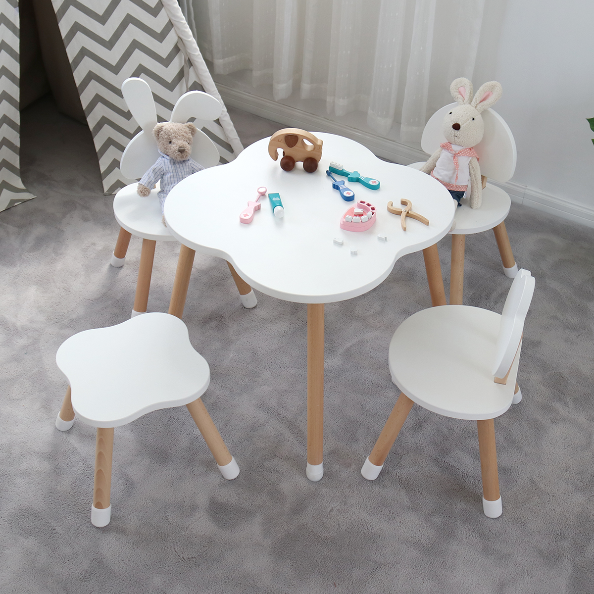 Montessory Kids Wooden Table and Chair Baby Party Activity Desk Table Kids Study Table for Children Bedroom Furniture Set