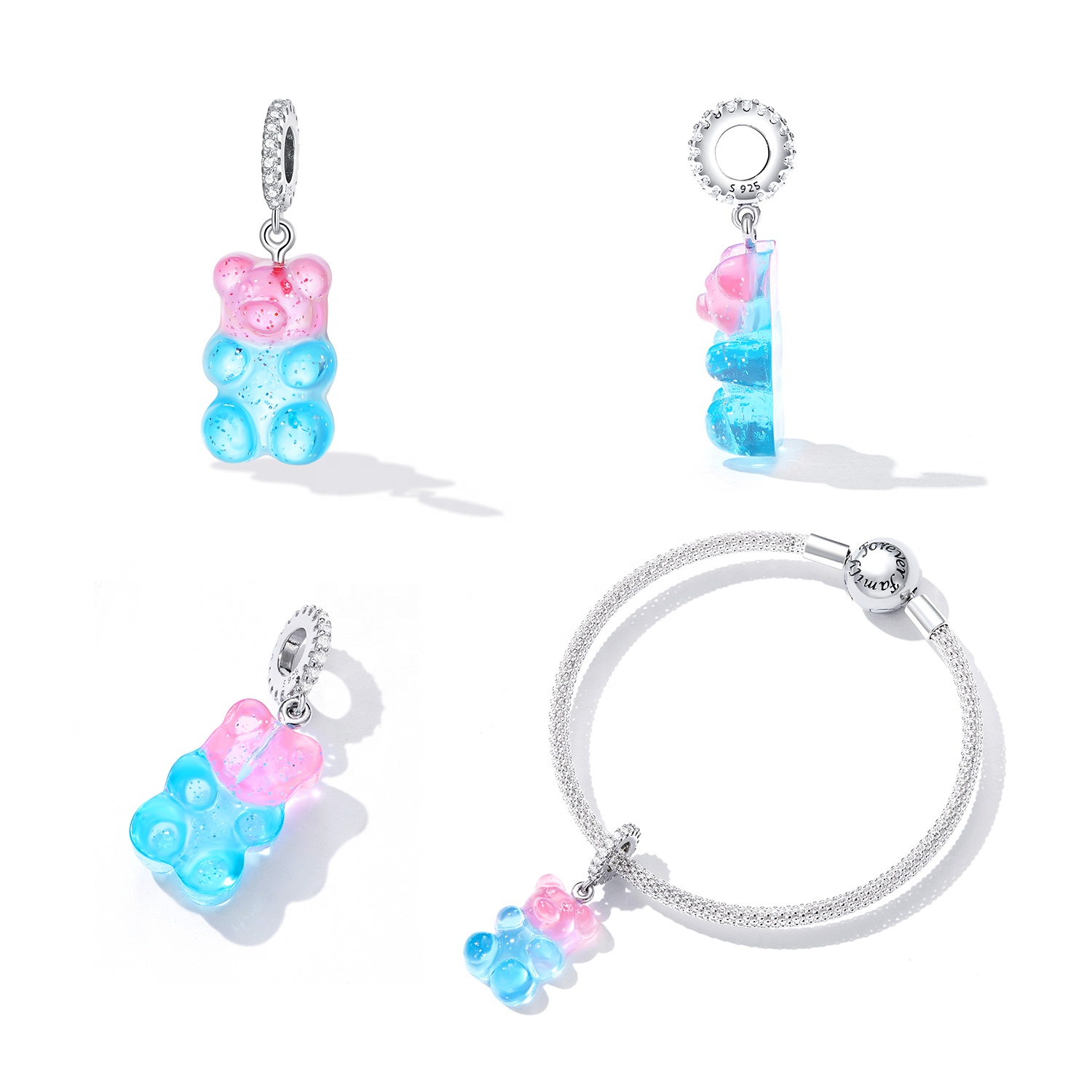 custom luxury wholesale designer gummy bear charm bling 925 Sterling Silver fashion jewelry pendants diy bracelet charms