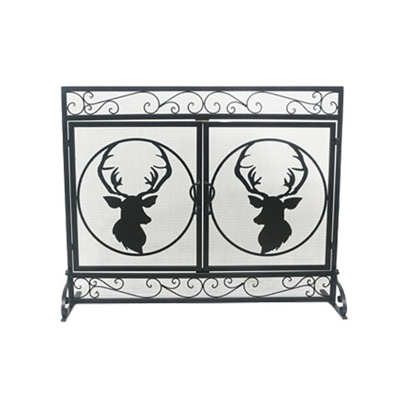 High Quality Single Panel Deer Design Metal Fireplace Screen with Open and Close Door