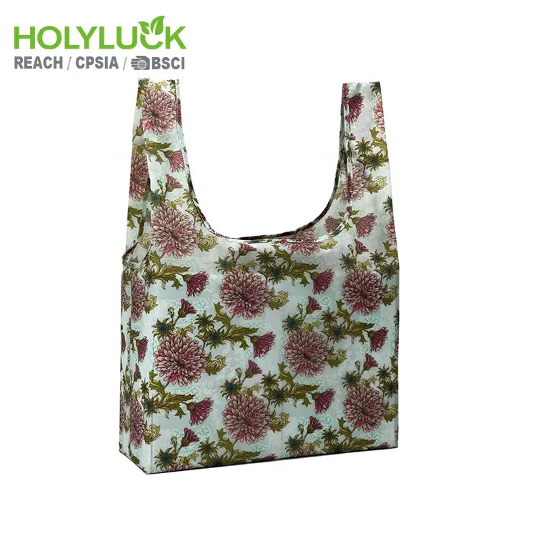 Recycled Reusable Polyester Bag Large Capacity Chrysanthemum Grocery Tote Bag