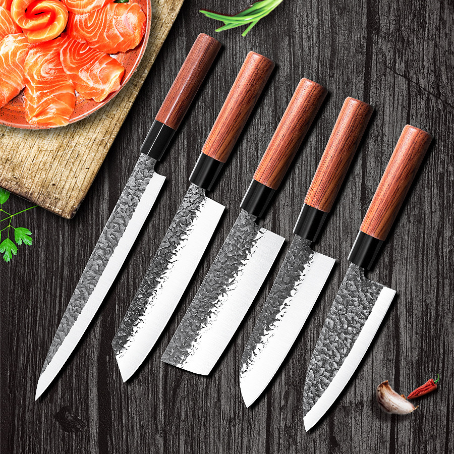 Handmade High Carbon Steel Kitchen Santoku knife Sashimi Knife Japanese knives Set with Wood Handle