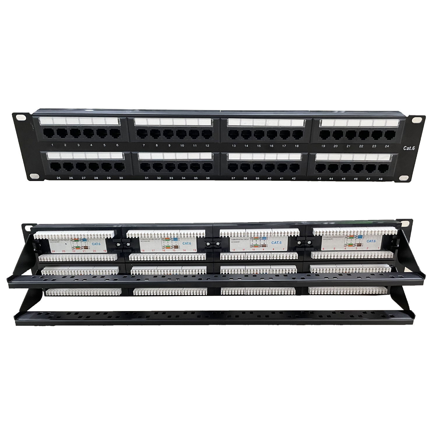 19 дюймов 2U стойку RJ45 CAT6 UTP, FTP ДВОЙНОЙ неэкранированный 48 портовая коммутационная панель RJ45 сетевой патч-панель