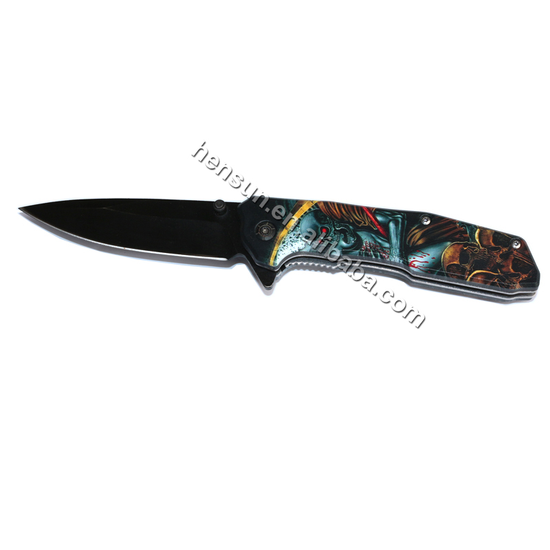 Skull Pattern colorful Coating Folding Knives Gift Pocket Knife For Outdoor Survival