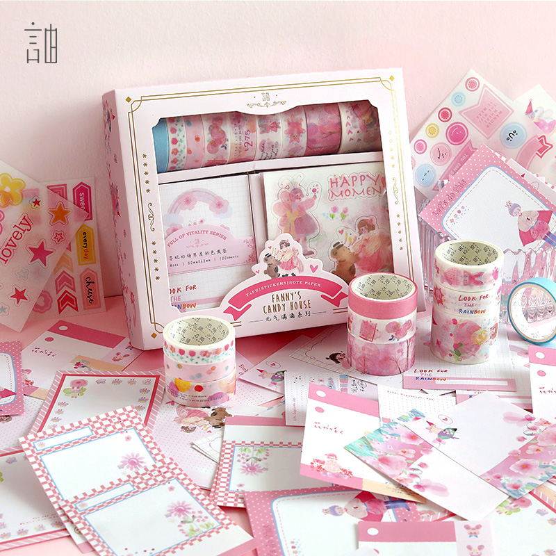 12 kinds of cute small fresh style design sticky note stickers masking tape set school office stationery