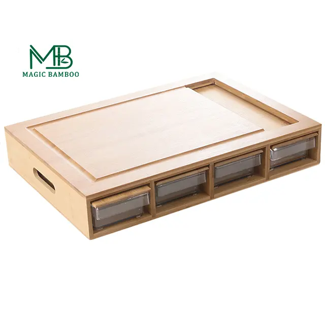 Large Natural Bamboo Cutting Board Chopping Blocks With 4 Drawers