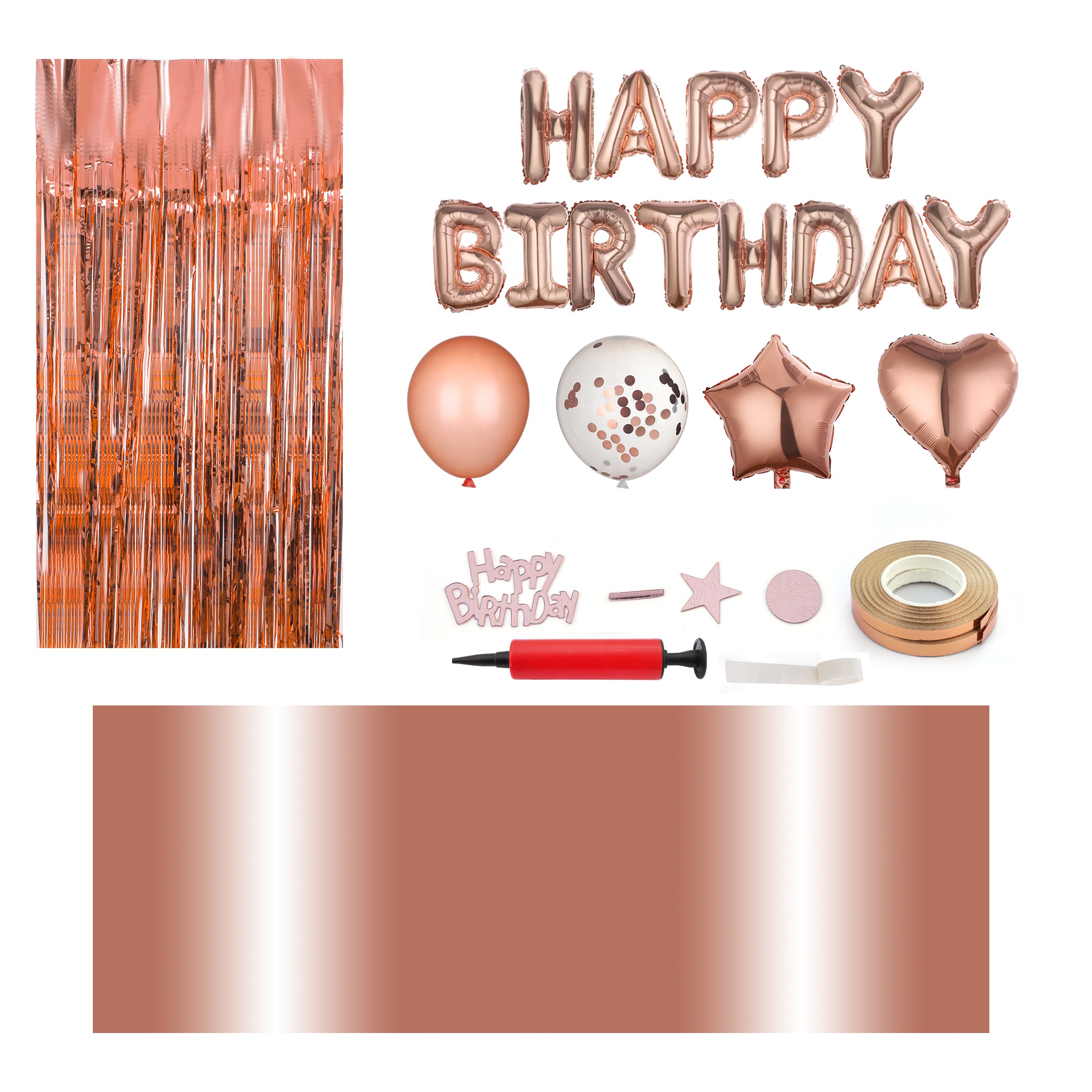 Happy birthday rose gold tablecloth party decoration set confetti balloon decoration set