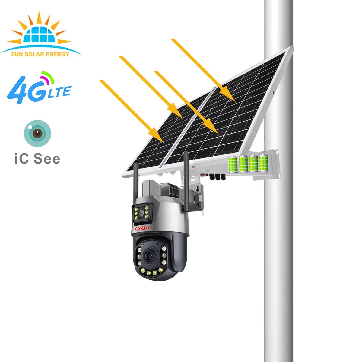 Colin super hot sales 6MP 60W 30Ah H.265 dual lens 36x zoom IP66 Waterproof WIFI 4G 24x7 working Solar Camera icsee app