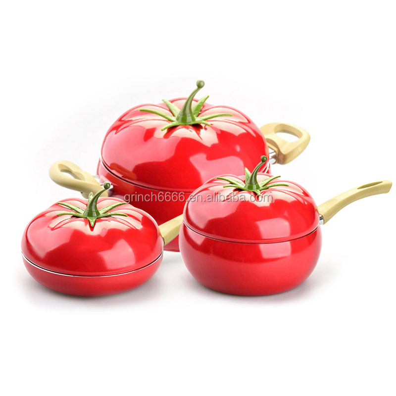 Hot Sale Tomato Cookware Sets Cooking Pot Color Saucepan Ceramic Grill Pan Induction Cooker Gas Aluminum Fruit Frying Pan