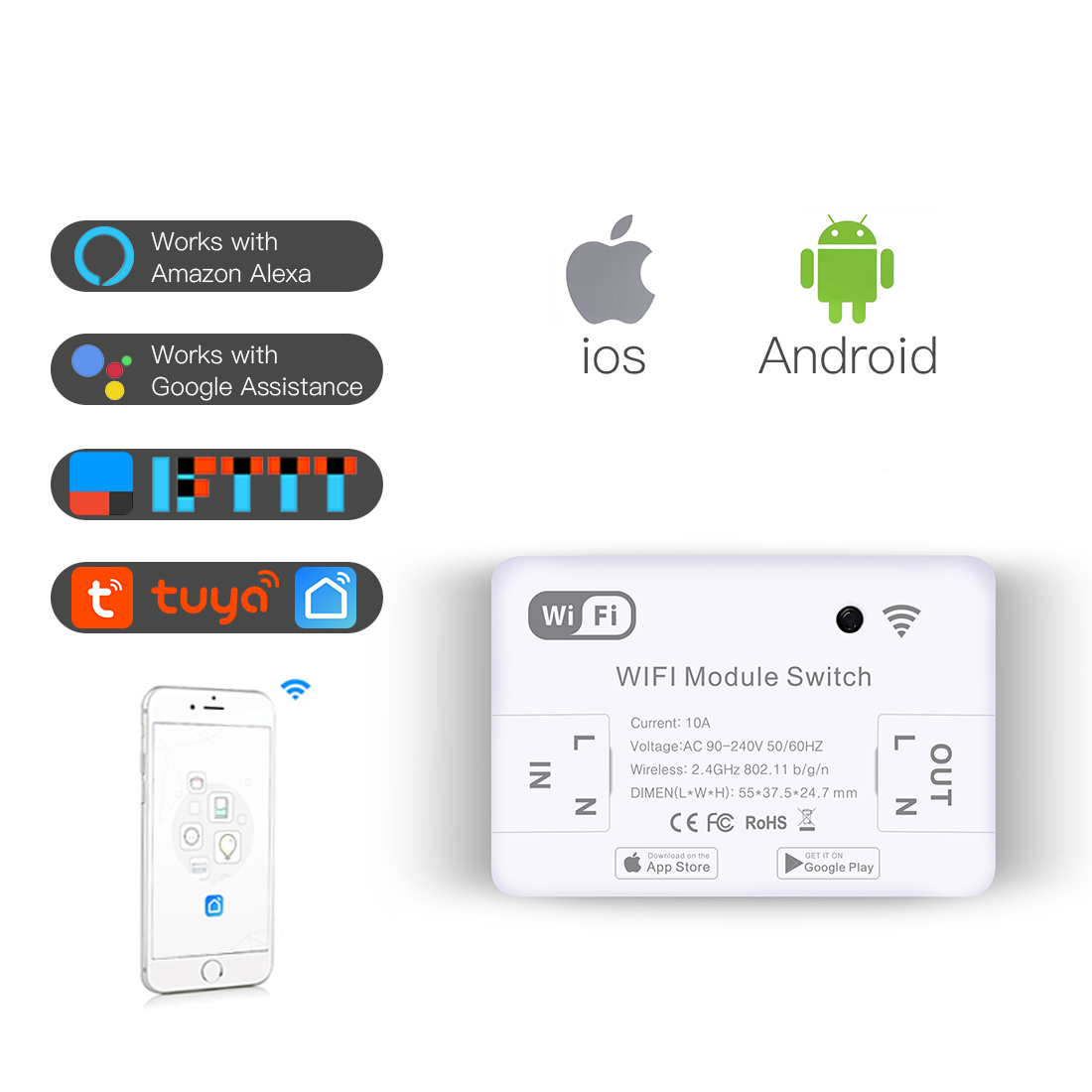 Модульный переключатель MVAVA OEM с поддержкой Wi-Fi и голосовым управлением