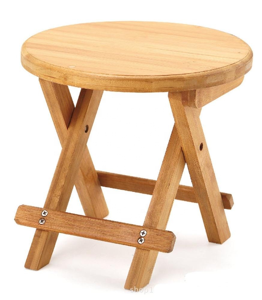 Natural Bamboo Round Folding Stool Shower Bench Seat