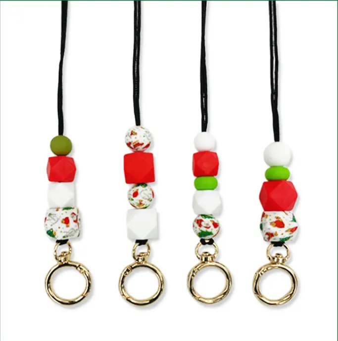 Silicone Beaded Christmas Keychain Neck Pendant Necklace Lanyard to Prevent Loss