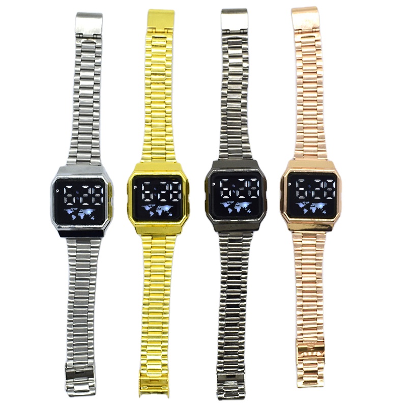2021 Creative Simple Fashion Square LED Black Digital Watch Metal Strap For Men Students
