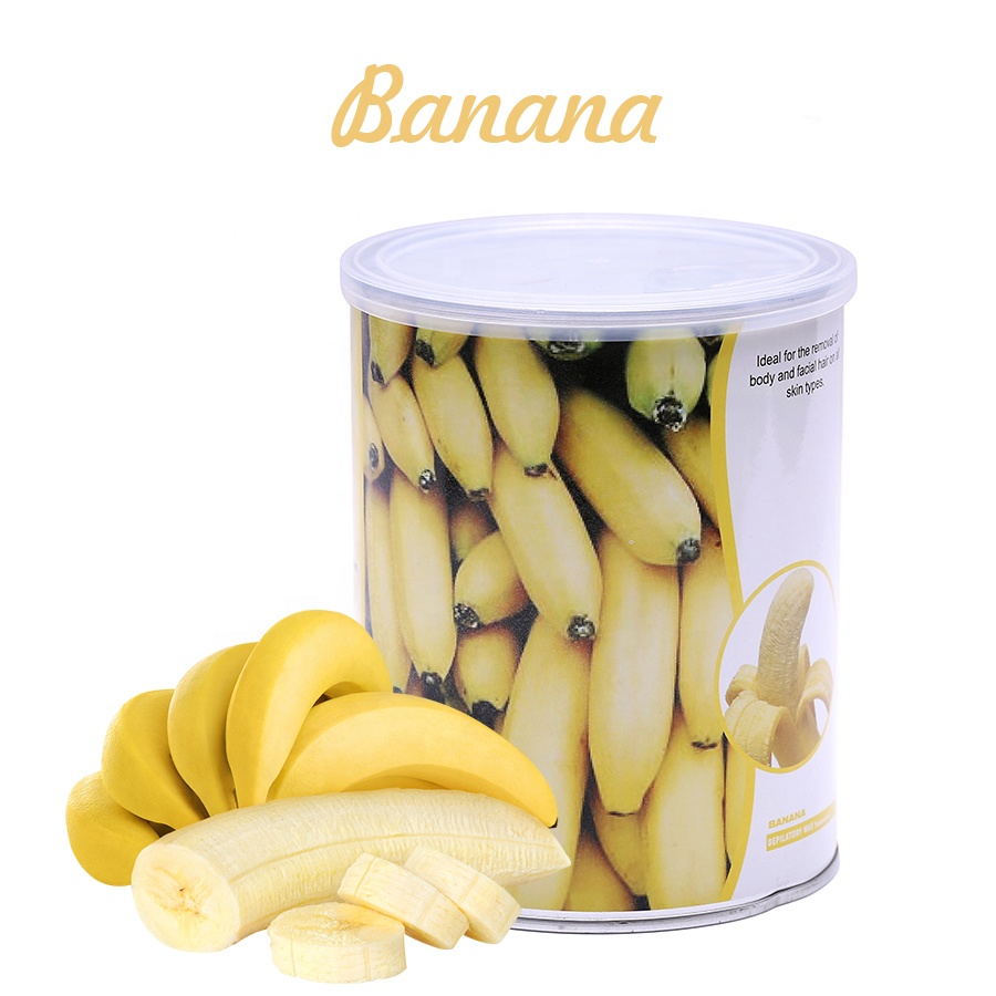 Оригинальная фабрика OEM/ODM, 800 г, профессиональные бананы Liposoluble, мягкая депиляция, безболезненный горячий воск, жестяные банки, теплый воск