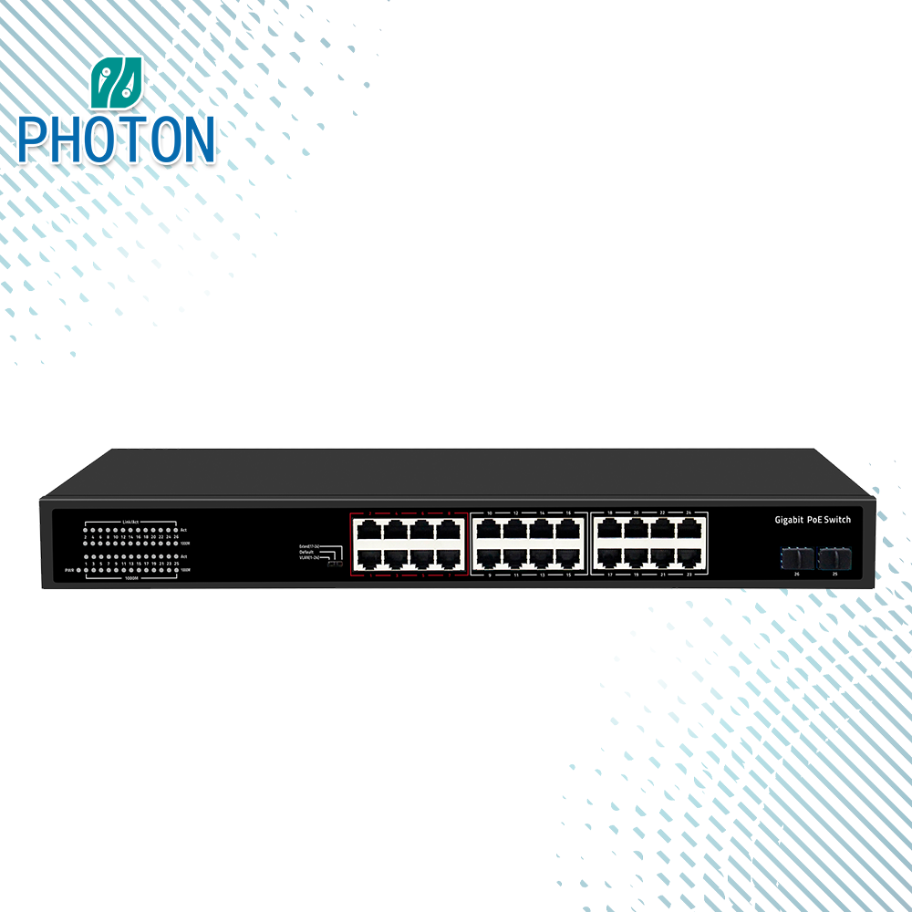 Сетевой коммутатор PoE для IP-камеры видеонаблюдения, умный сетевой коммутатор с 2 портами Ethernet Uplink SFP, 24 гигабита