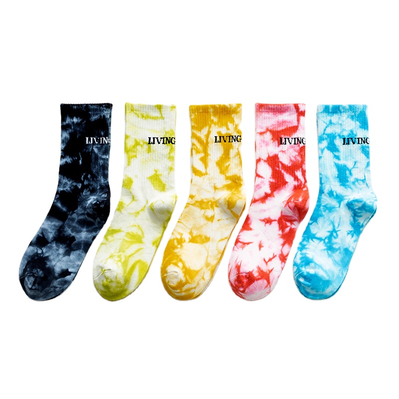 2021 autumn/winter new hot selling cotton high top socks tie-dye series personality art street style tube socks