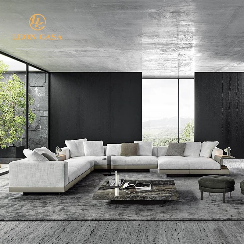 High End Italian Living Room Furniture Modern Luxury L Shape Fabric Couch Modular Sofa Set Sectional Sofas