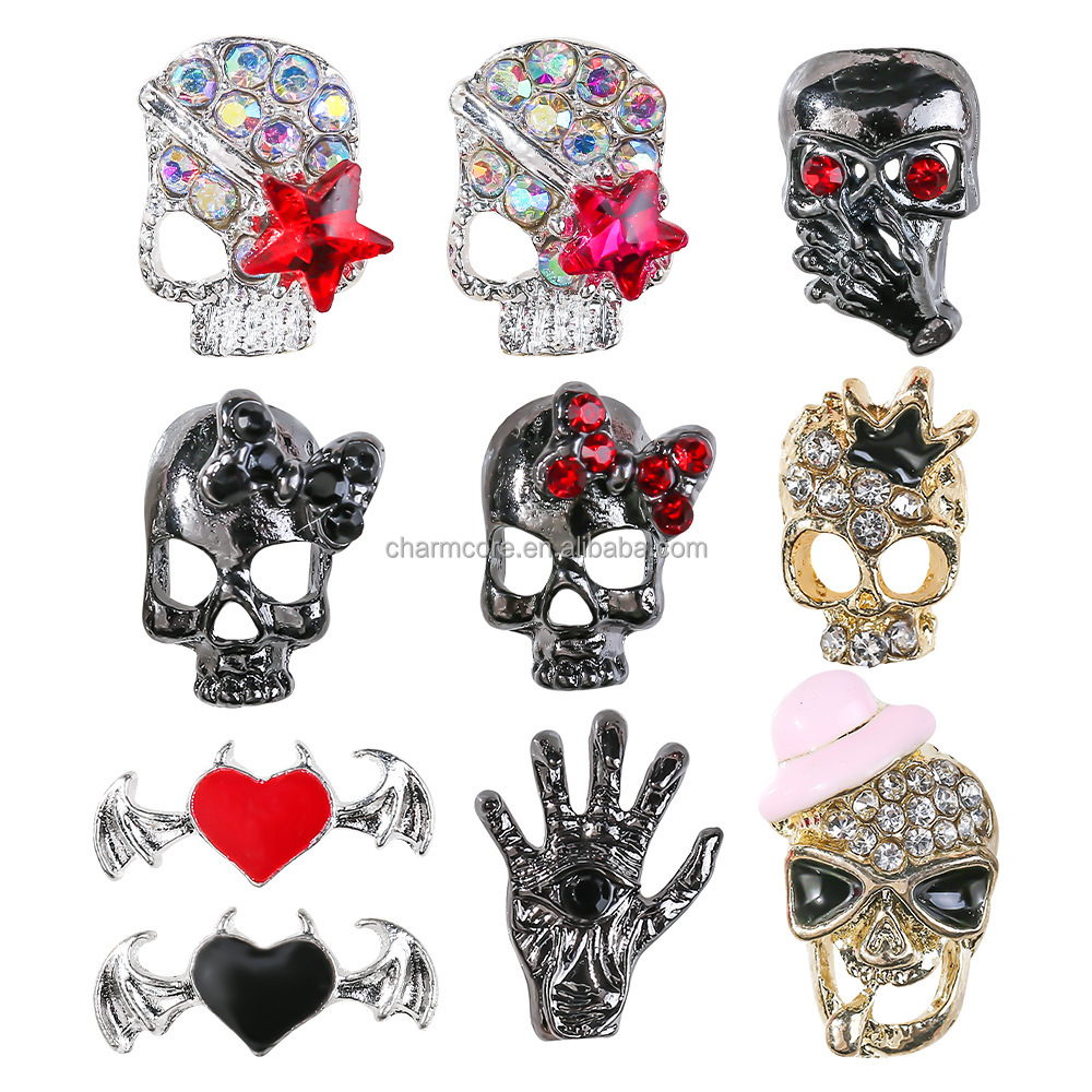 Alloy Skull Nail Charms Retro Halloween Decals Ornaments 3D Ghost Silver Classic Jewelry Nails Art Design Manicure Accessories