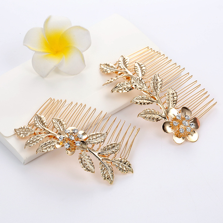 Gold Color Metal Leaf Hair Clip Girls Hairpin Barrette Flowers Rhinestone Hair Comb Hairpins Women Accessories Jewelry