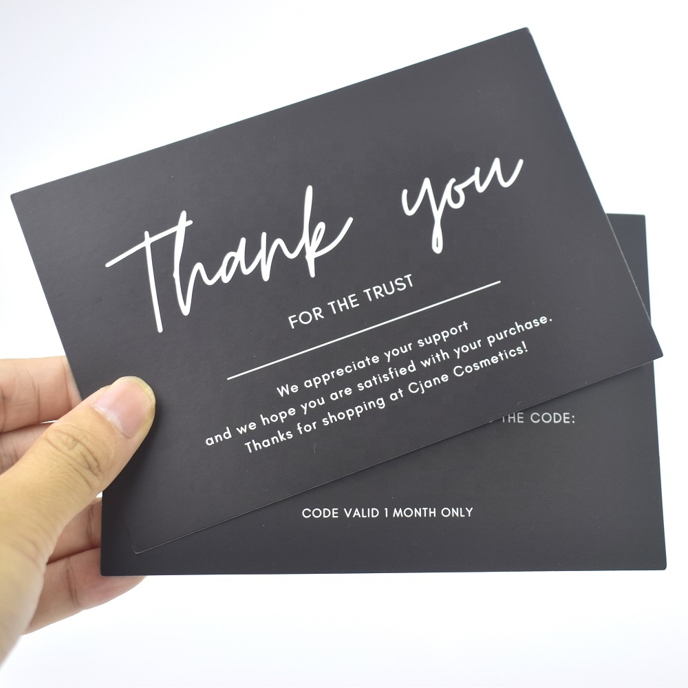 OEM Printing Luxury Black Paper Business Greeting Card Thank You Cards Custom With Logo