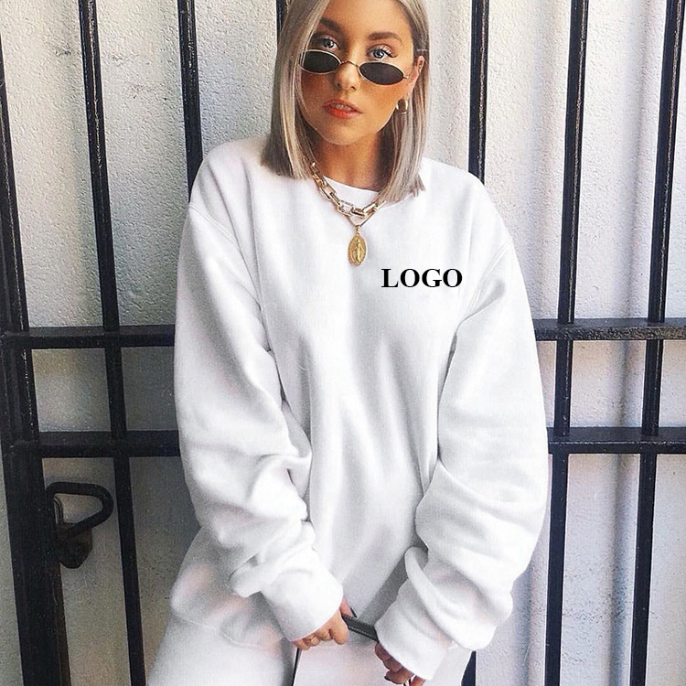 New Arrival Custom Logo Oversized Crewneck Drop Shoulder Casual Women Long Hoodie