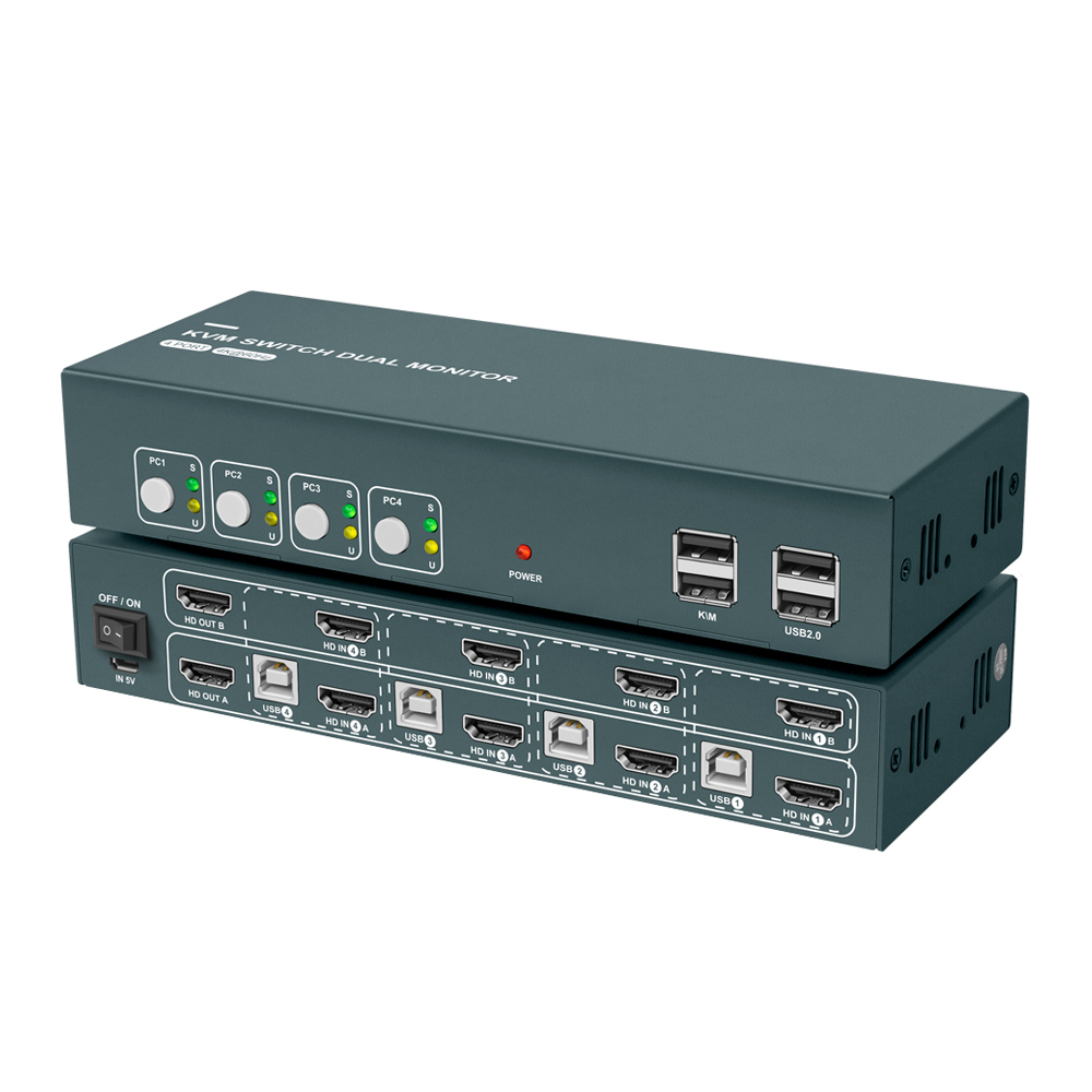 HDMI KVM переключатель двойной монитор 4 порта 4k 60 Гц KVM переключатели с горячей клавишей