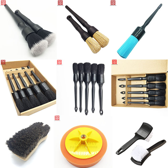 Amazon Hot selling premium quality 100% pig bristle auto car detailing brush and cleaning brush