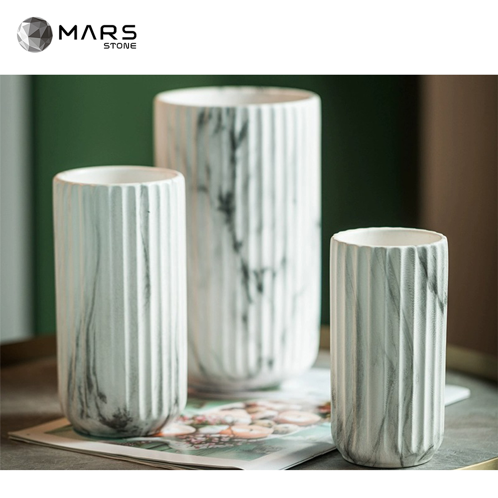 China Factory Modern Marble Stone Home Decorative Flower Vas White Marble Stone Vase Black Vase For Hotel