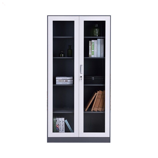 Office furniture steel swing glass door storage cupboard for library books