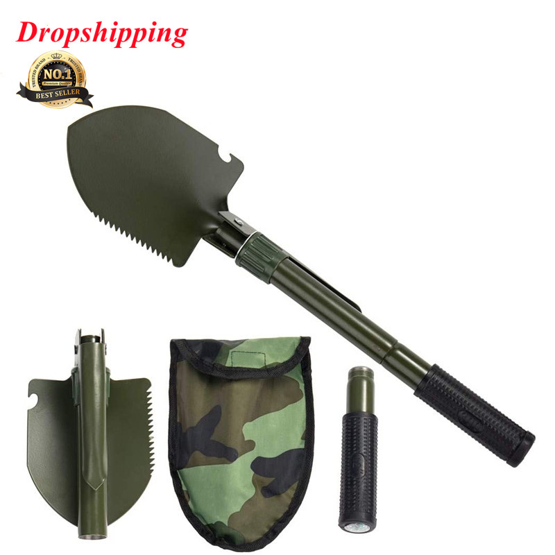 RGS03A Foldable Stainless Rail Steel Wheat Straw Plough Beach Long Handle Loading Military Spade Shovel