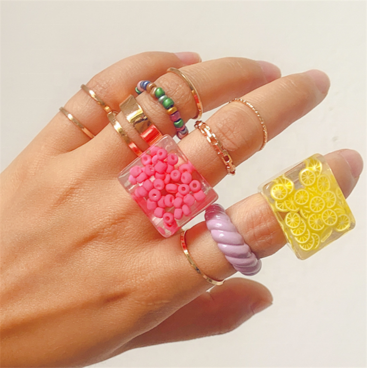 Jewelry manufacturer rice bead alloy ring set fashionable and unique design jewelry