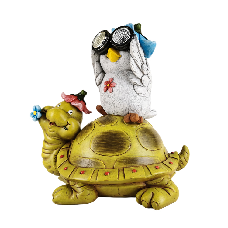 New Design Creative Resin Tortoise Carrying A Sparrow Sculpture Garden Decoration Decorative Lights With Solar Panels Crafts