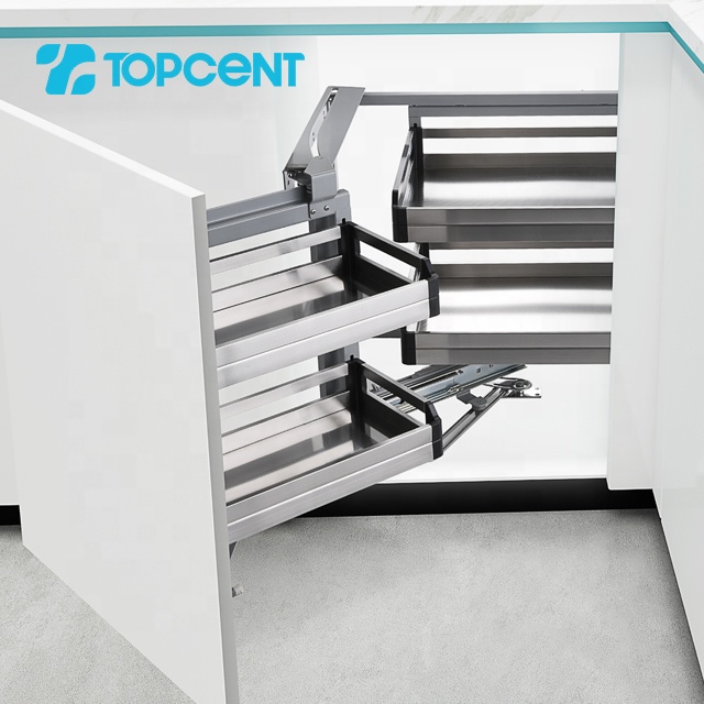 Topcent revolving stainless steel corner pull out storage soft closing kitchen basket for kitchen