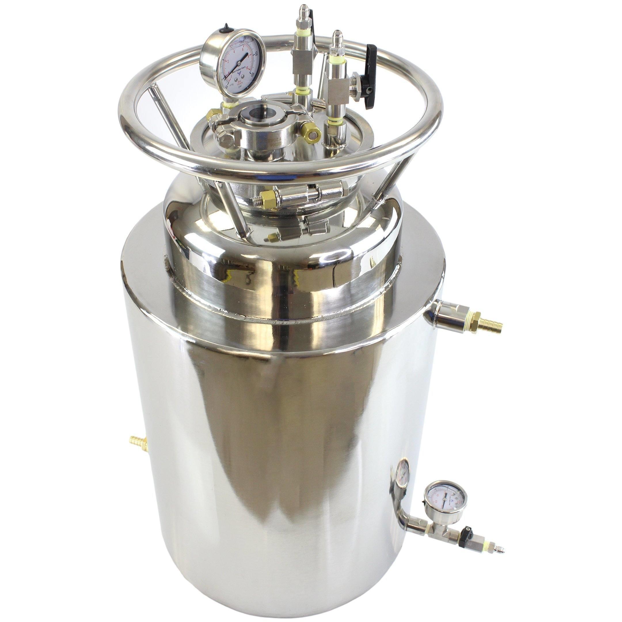 Jacketed stainless steel solvent tank with cooling coil