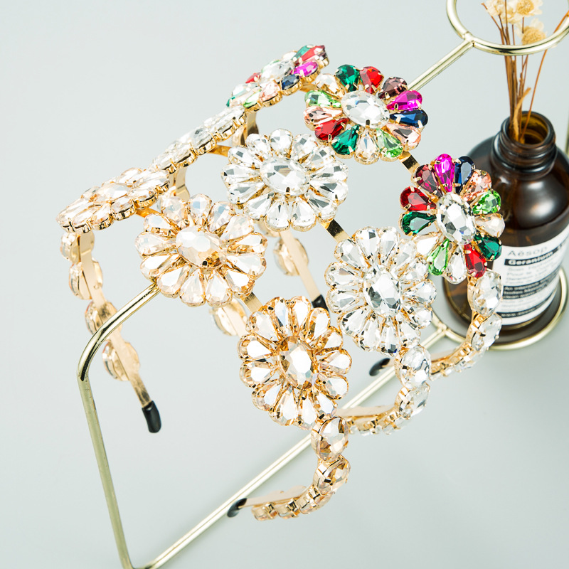 New spring flower metal framed glass drill exaggerated fashion temperament bride hair head band